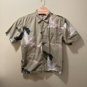 Men’s XL Vintage Unionbay Green Crane Bird Button Up Short Sleeve Shirt